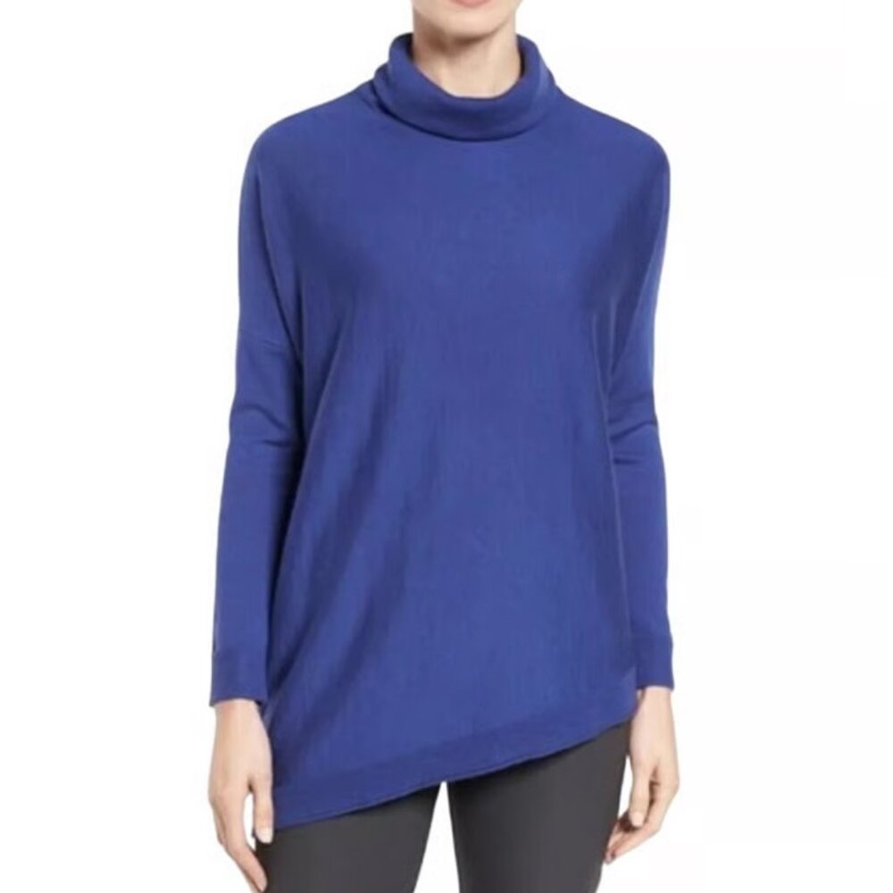 EILEEN FISHER‎ Women's EUC Jersey Merino Wool Turtleneck Sweater Blue | Size L